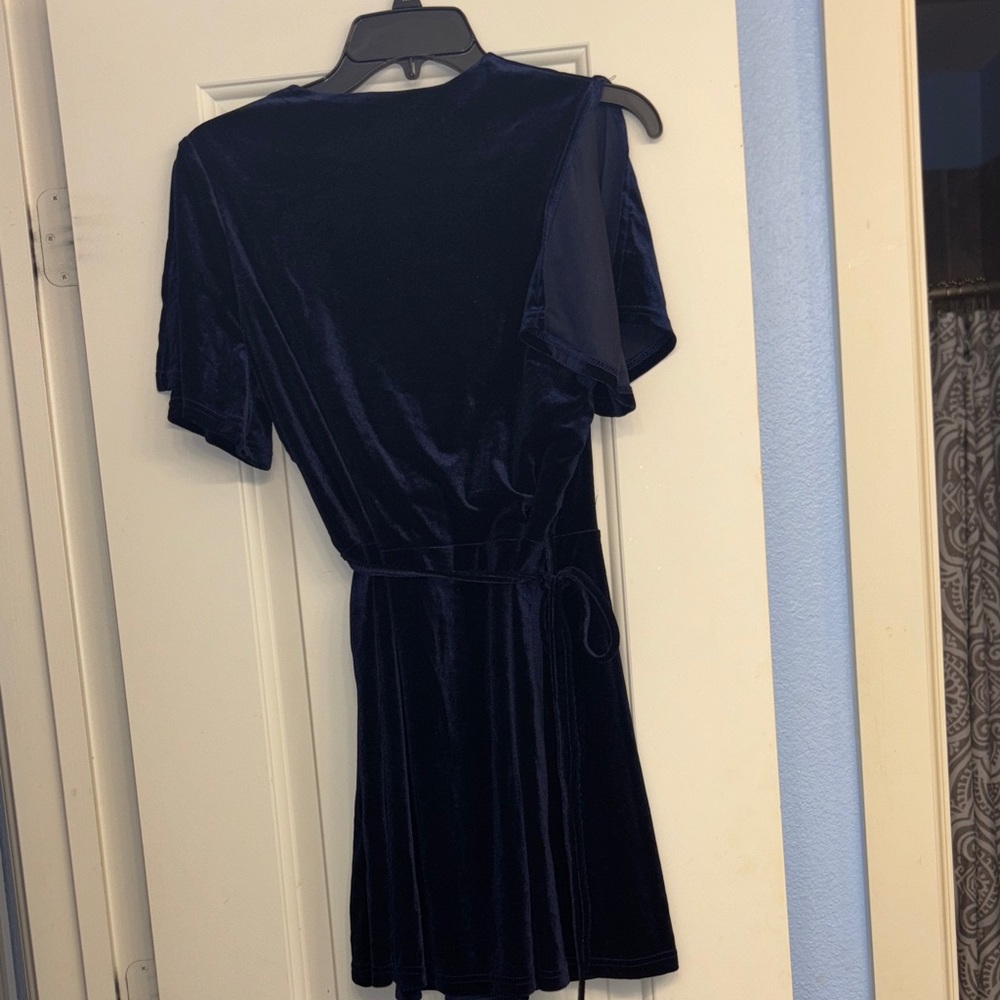 Navy Velvet Wrap Dress M - Picture 5 of 6